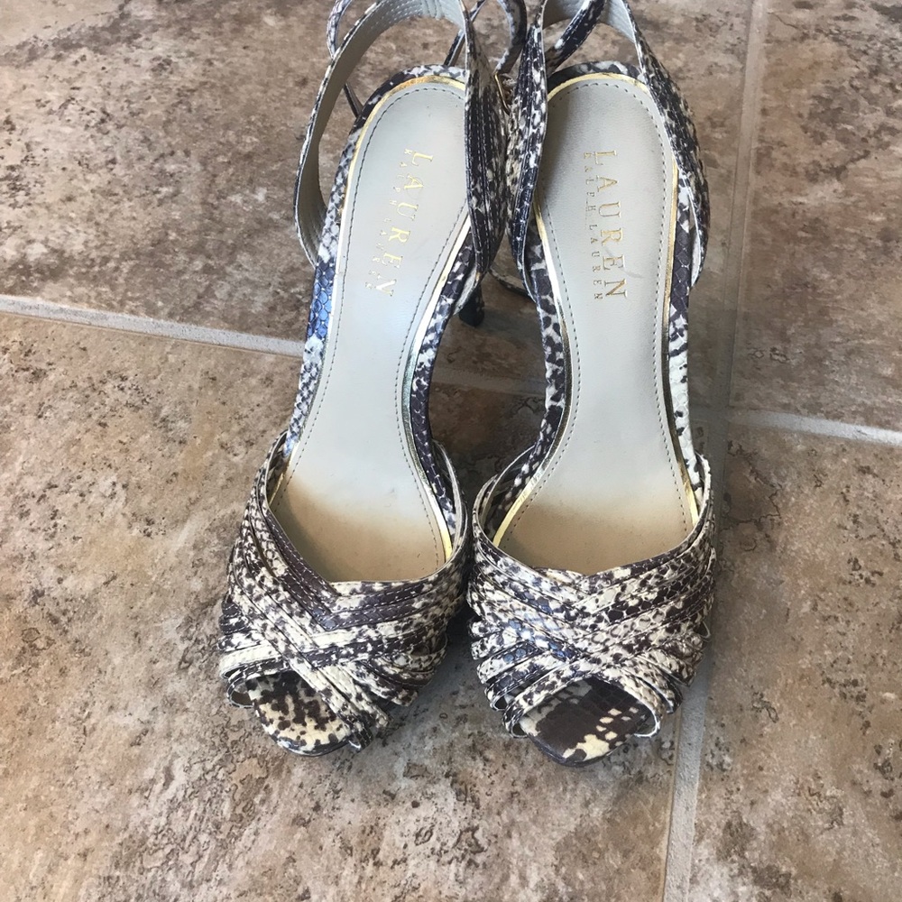 Ralph Lauren brown and beige snakeskin sandals